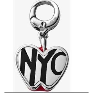 Fossil Retired NYC Red Half Apple enamel of Stainless Steel Charm NWOT